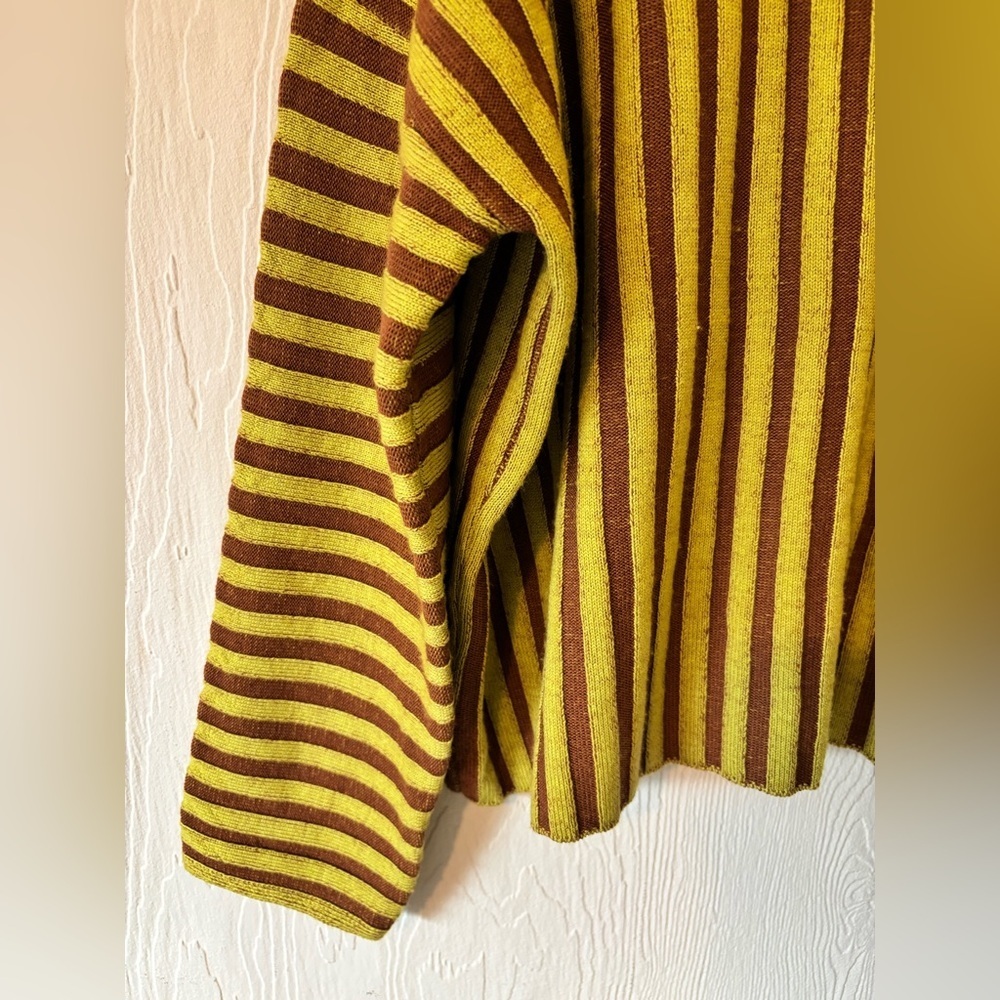 ECKHAUS LATTA Yellow Brown Stripe 100% Merino Wool Knit Crochet Keyboard Sweater - Picture 6 of 15